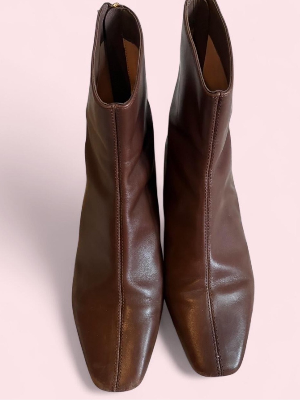 J. Crew Dark Brown Leather Square-Toe Ankle Booties